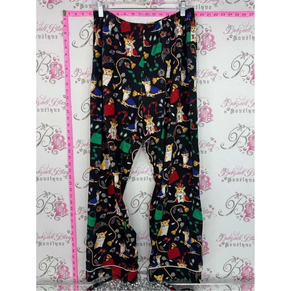 BedHead pjs set top and pants Black Corgi & Colorful Accessory Print Pajama Set - Picture 4 of 15